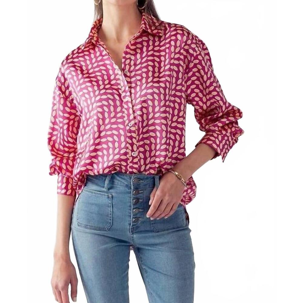 NEW BIG HIT FASHION elsie all over printed button down top in hot pink